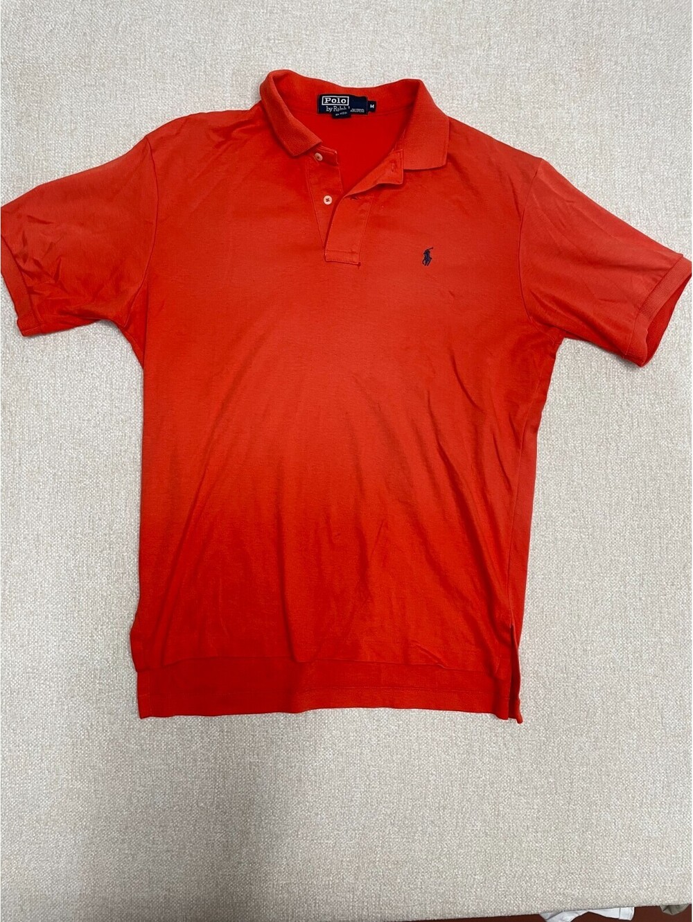 Polo by Ralph Lauren Mens Medium Orange Short Sleeve Pique Polo Shirt Blue Pony